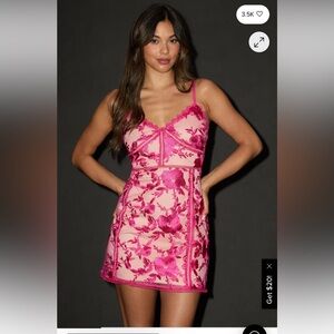 Lulus Party Pretty Hot Pink Lace Sleeveless Body on Mini Dress NWT